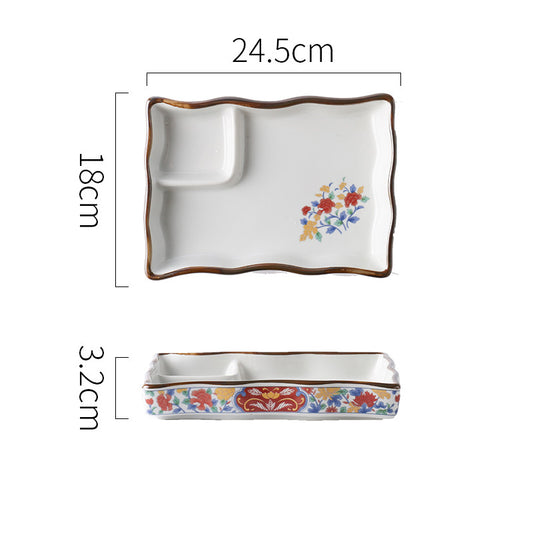 Ceramic Soy Sauce & Vinegar Divider Snack Plate