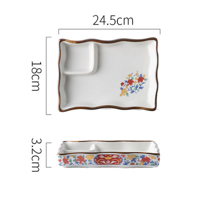 Ceramic Soy Sauce & Vinegar Divider Snack Plate