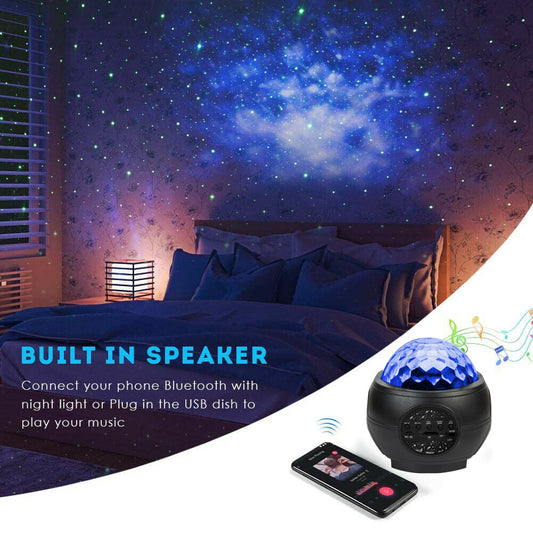 LED Galaxy Star Projector — Ocean Wave Night Light with Bluetooth Speaker