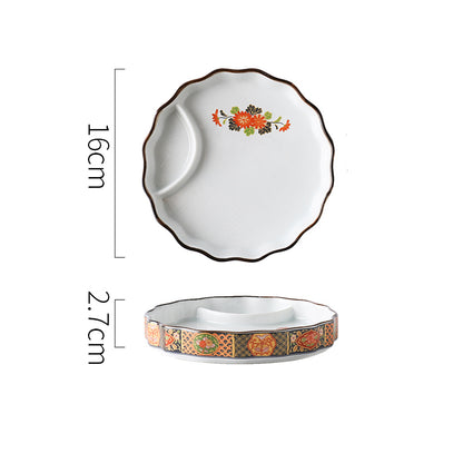 Ceramic Soy Sauce & Vinegar Divider Snack Plate