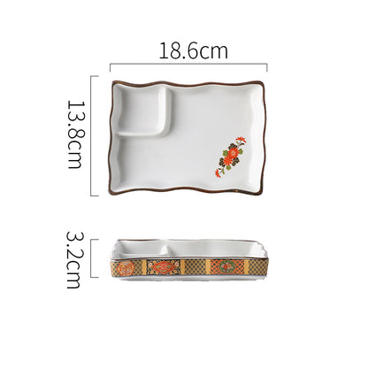 Ceramic Soy Sauce & Vinegar Divider Snack Plate
