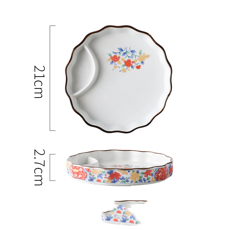 Ceramic Soy Sauce & Vinegar Divider Snack Plate