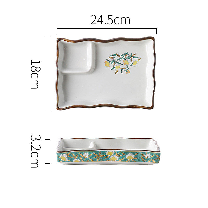 Ceramic Soy Sauce & Vinegar Divider Snack Plate