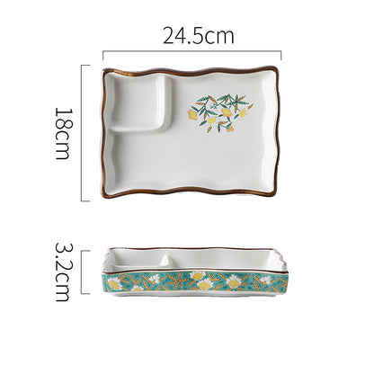Ceramic Soy Sauce & Vinegar Divider Snack Plate