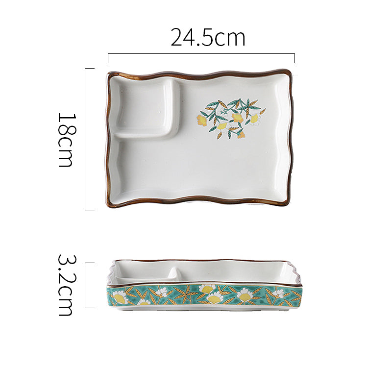 Ceramic Soy Sauce & Vinegar Divider Snack Plate