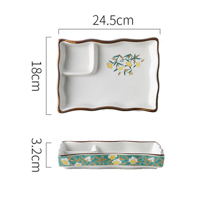 Ceramic Soy Sauce & Vinegar Divider Snack Plate