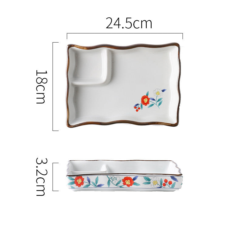 Ceramic Soy Sauce & Vinegar Divider Snack Plate