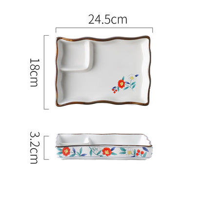 Ceramic Soy Sauce & Vinegar Divider Snack Plate