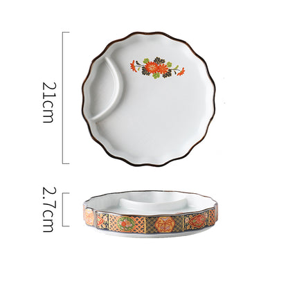 Ceramic Soy Sauce & Vinegar Divider Snack Plate