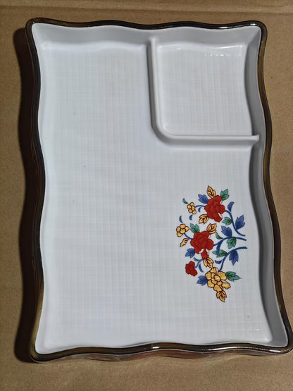 Ceramic Soy Sauce & Vinegar Divider Snack Plate