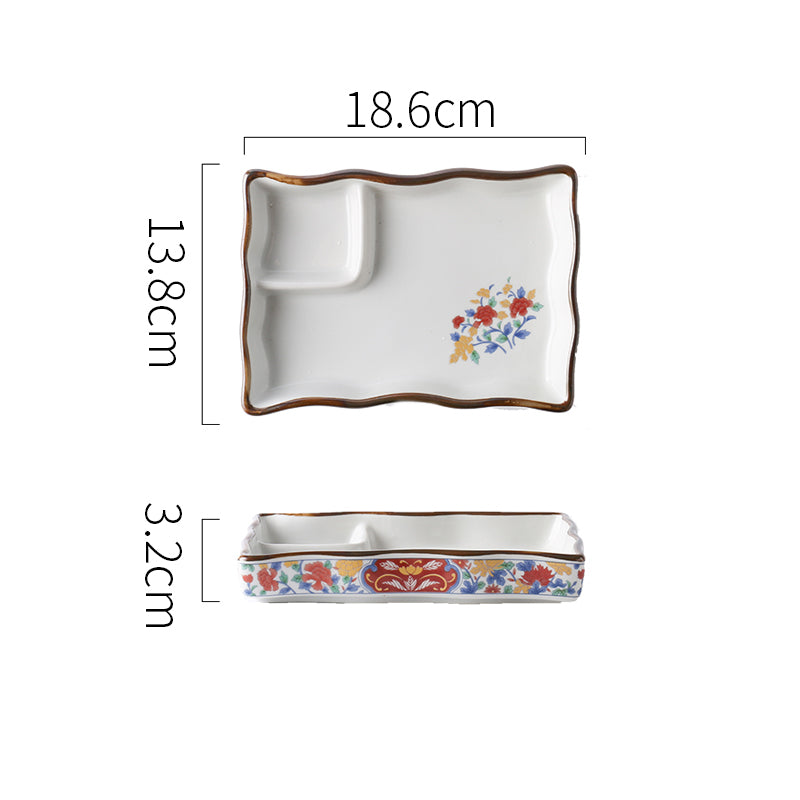 Ceramic Soy Sauce & Vinegar Divider Snack Plate