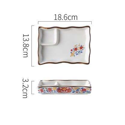 Ceramic Soy Sauce & Vinegar Divider Snack Plate