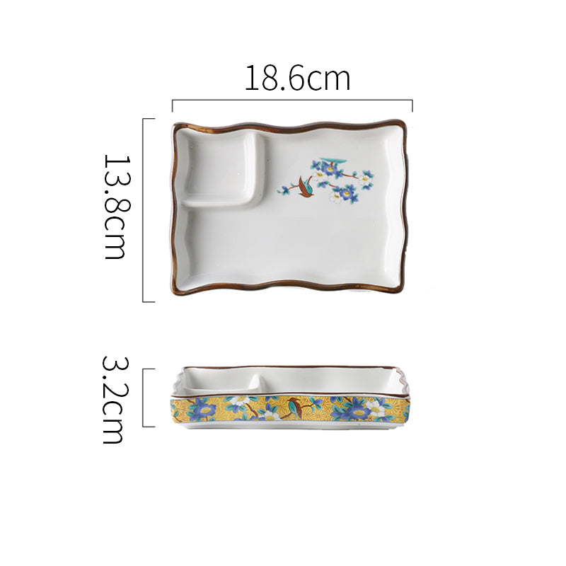Ceramic Soy Sauce & Vinegar Divider Snack Plate