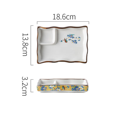 Ceramic Soy Sauce & Vinegar Divider Snack Plate