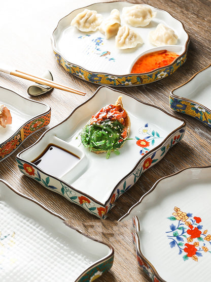 Ceramic Soy Sauce & Vinegar Divider Snack Plate