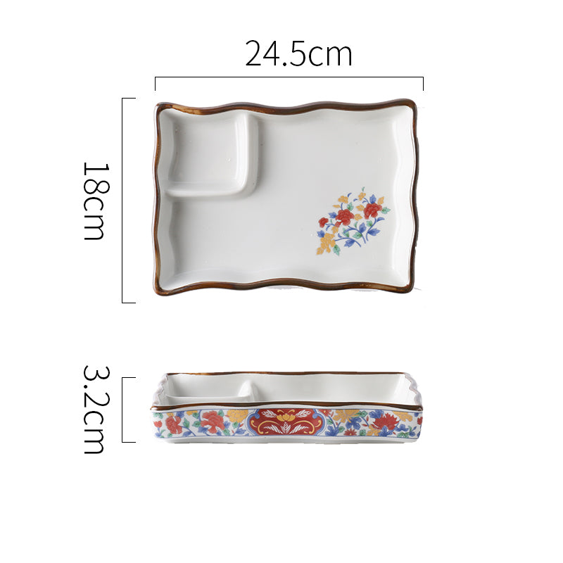 Ceramic Soy Sauce & Vinegar Divider Snack Plate