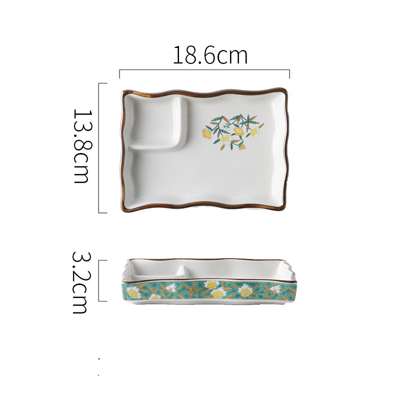 Ceramic Soy Sauce & Vinegar Divider Snack Plate
