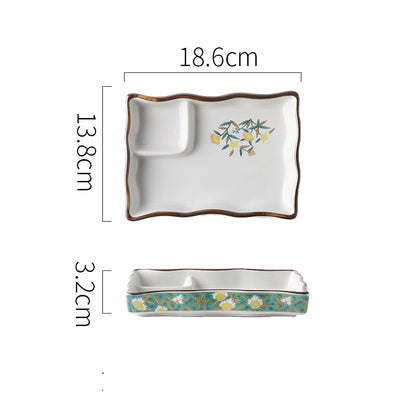 Ceramic Soy Sauce & Vinegar Divider Snack Plate