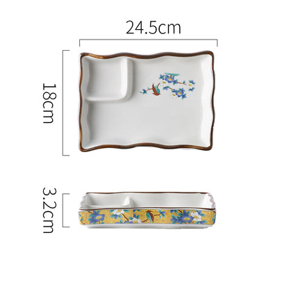 Ceramic Soy Sauce & Vinegar Divider Snack Plate