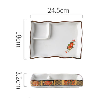 Ceramic Soy Sauce & Vinegar Divider Snack Plate